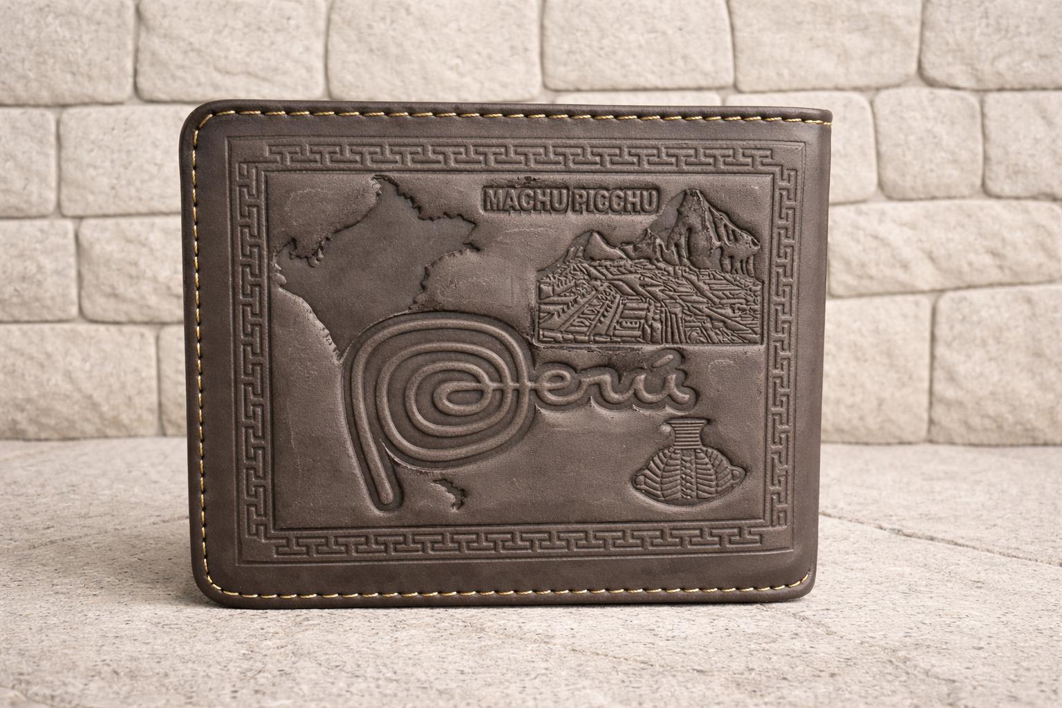 Mens Peruvian Leather Wallet - Andean Symbols Design