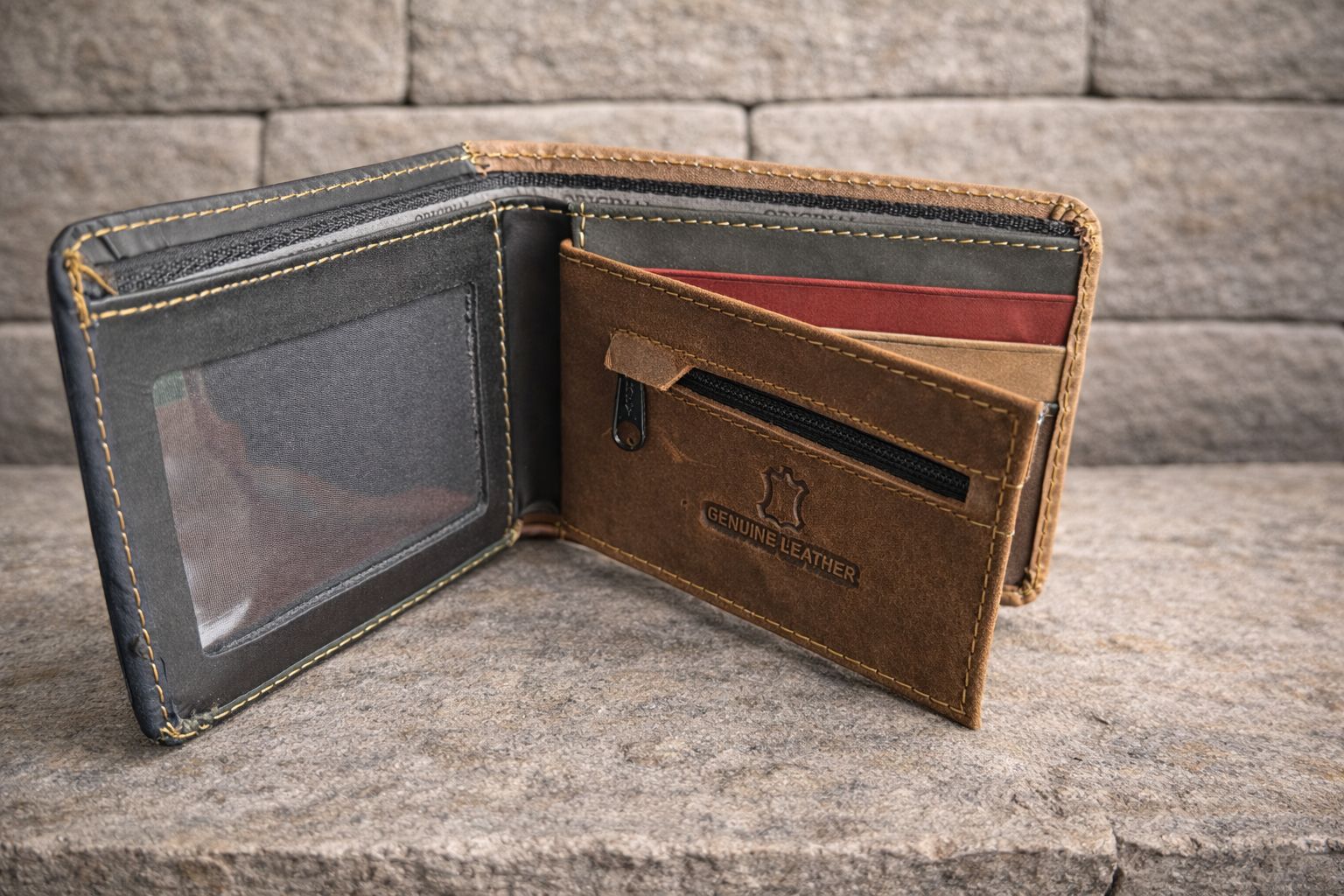 Mens Peruvian Leather Wallet - Machu Picchu