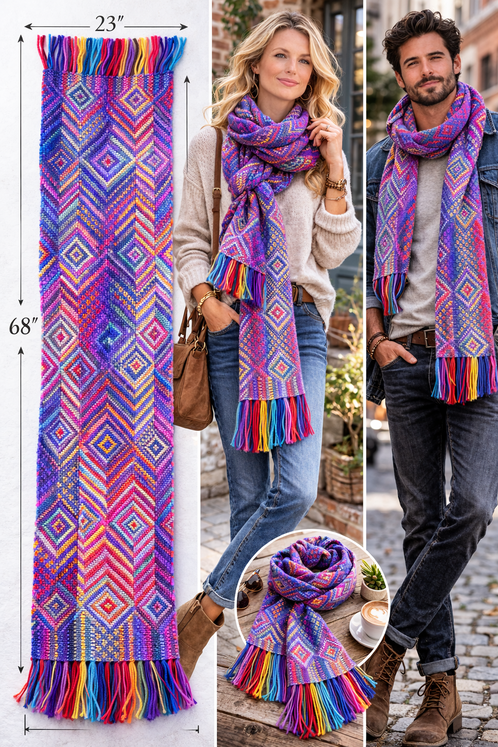Handmade Peruvian Alpaca Scarf – Blue Andean Diamond Edition