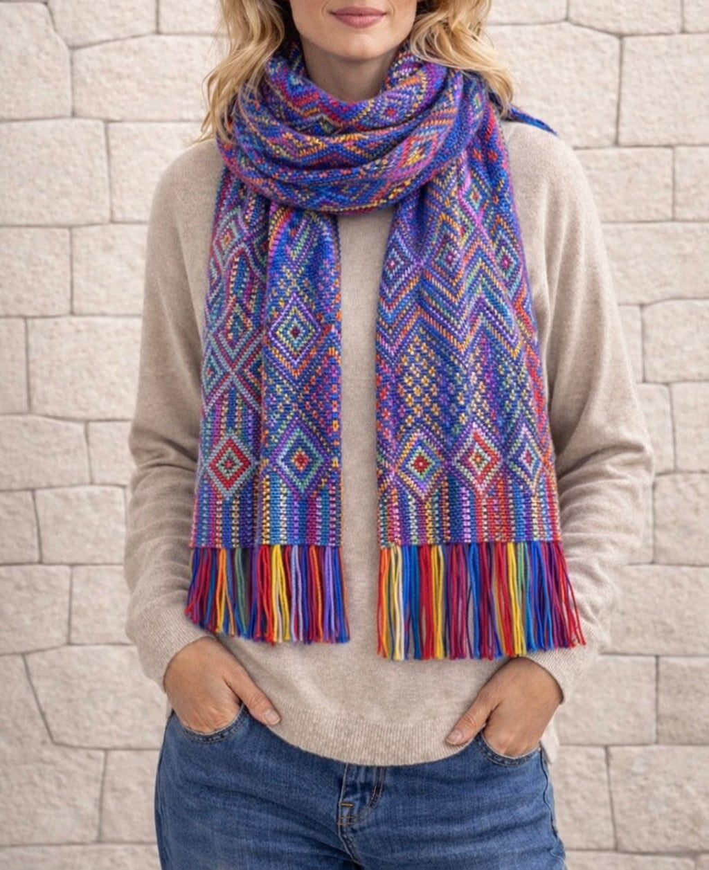 Handmade Peruvian Alpaca Scarf – Blue Andean Diamond Edition
