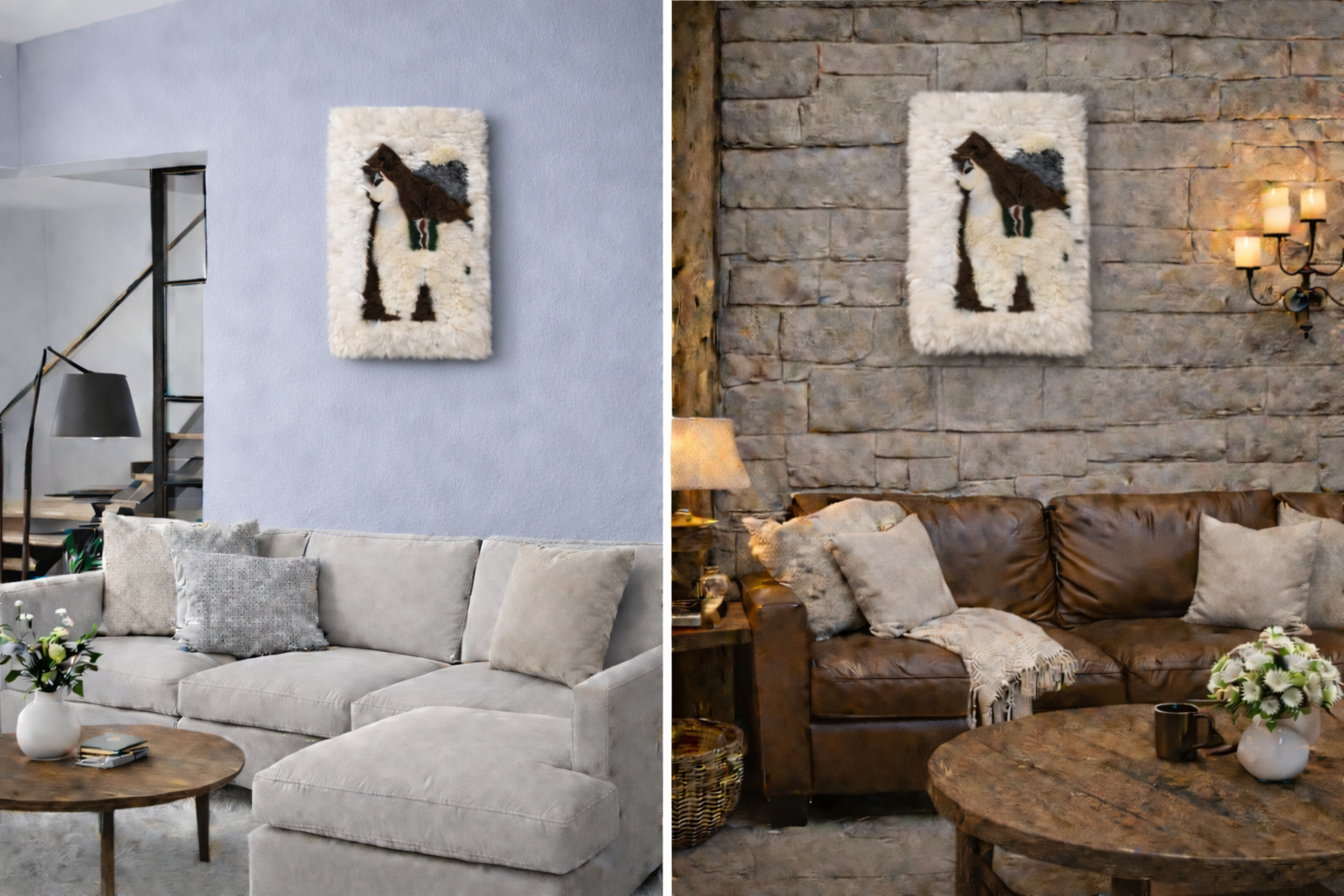 Handmade Alpaca Fur Wall Decor – Peruvian Llama Landscape