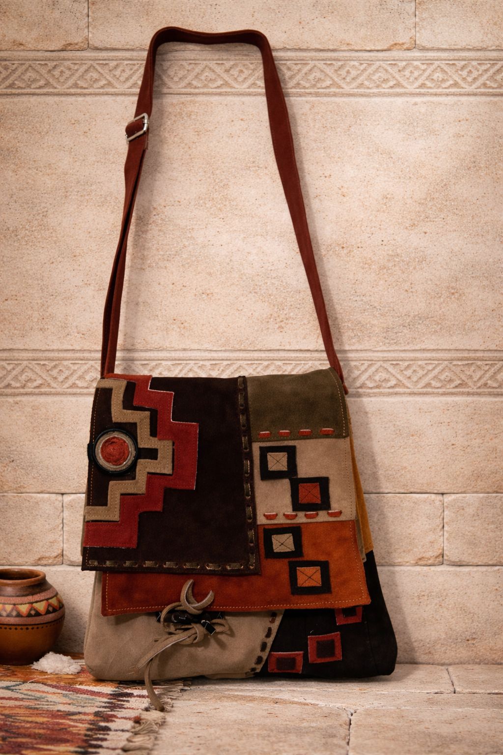 Handmade Peruvian Leather Purse – Andean Geometric Edition