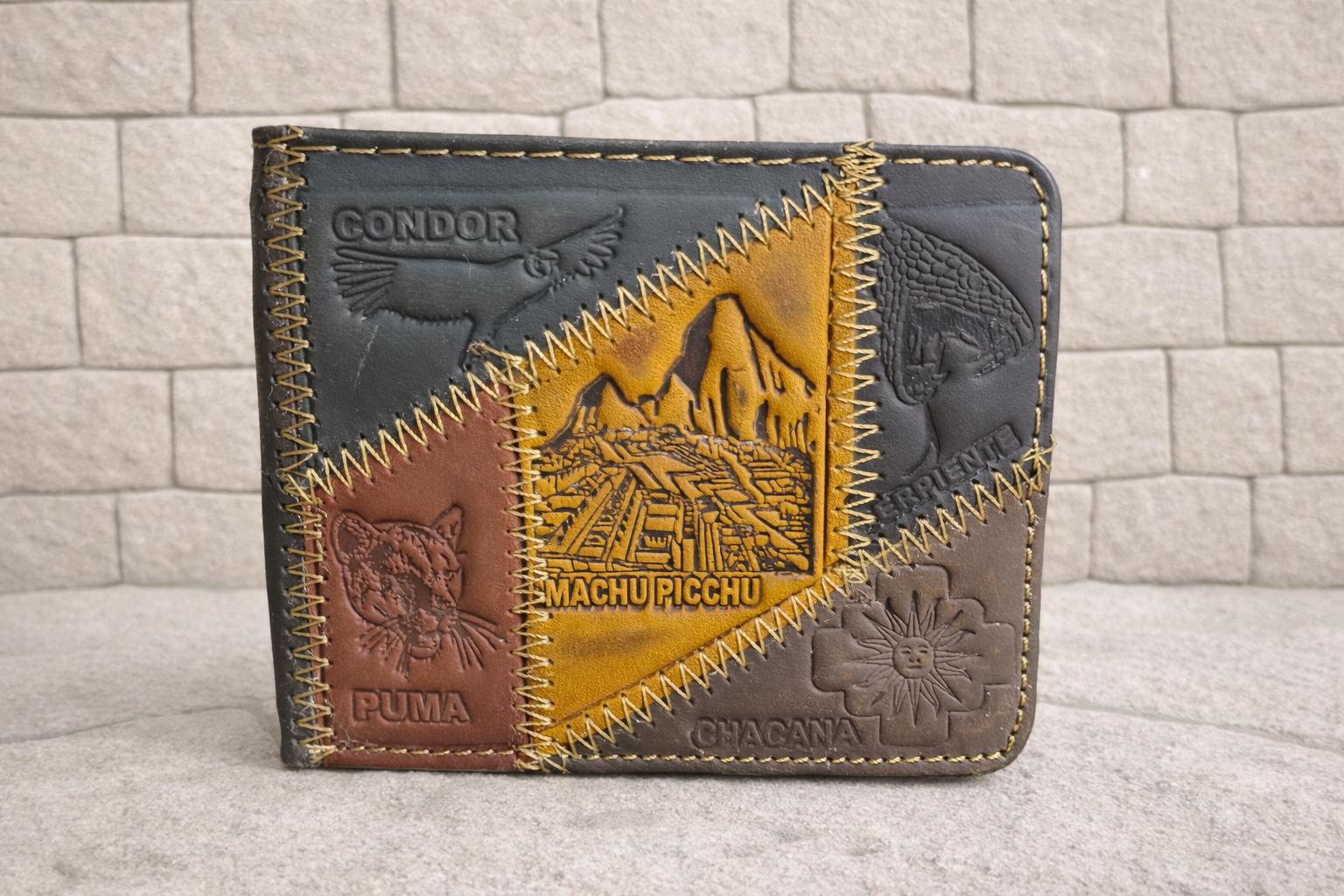 Mens Peruvian Leather Wallet - Andean Symbols Design