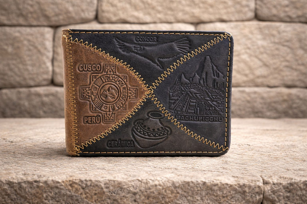 Mens Peruvian Leather Wallet - Machu Picchu